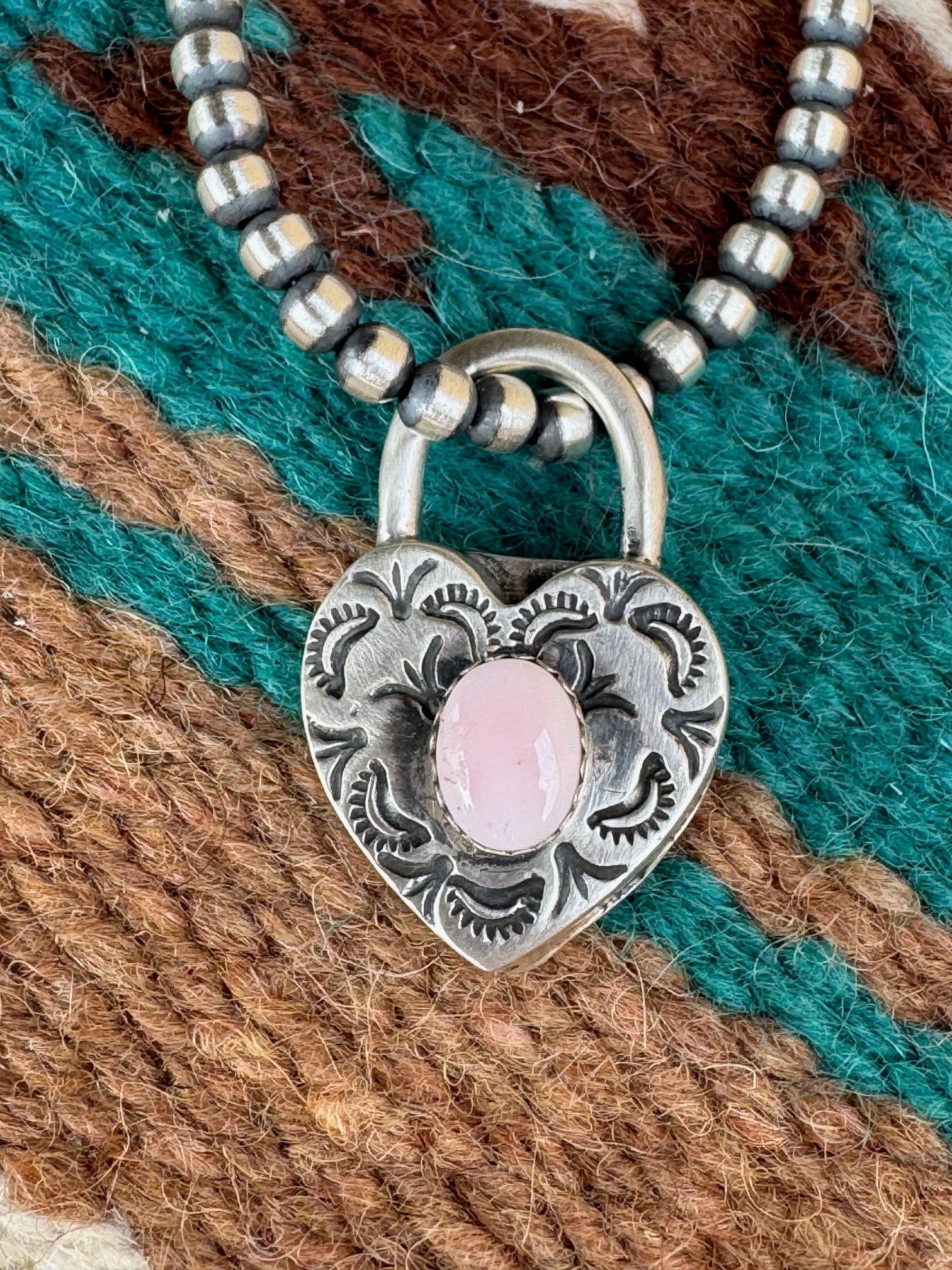 Handcrafted Queen Pink Conch & Sterling Silver Heart Locket Pendant