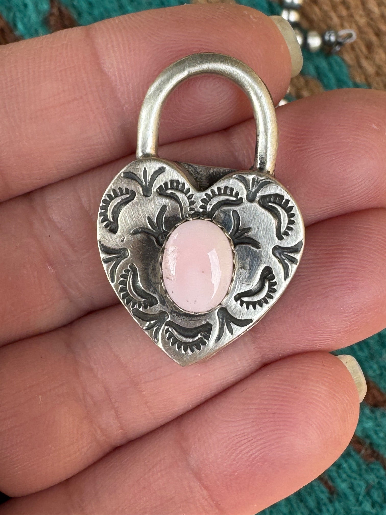 Handcrafted Queen Pink Conch & Sterling Silver Heart Locket Pendant