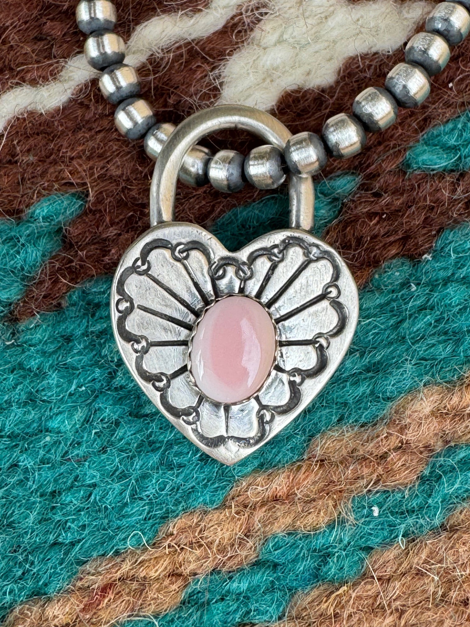 Handcrafted Queen Pink Conch & Sterling Silver Heart Locket Pendant