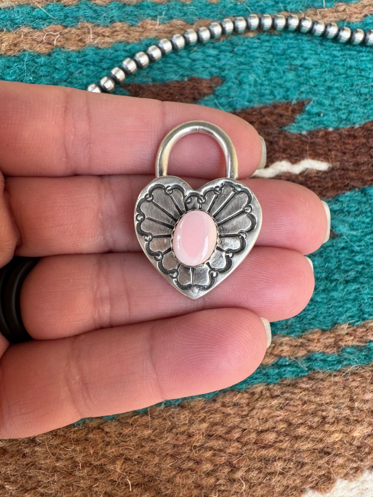 Handcrafted Queen Pink Conch & Sterling Silver Heart Locket Pendant