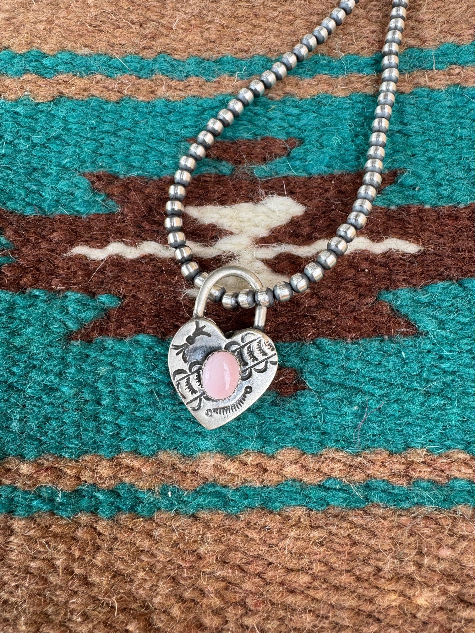 Handcrafted Queen Pink Conch & Sterling Silver Heart Locket Pendant