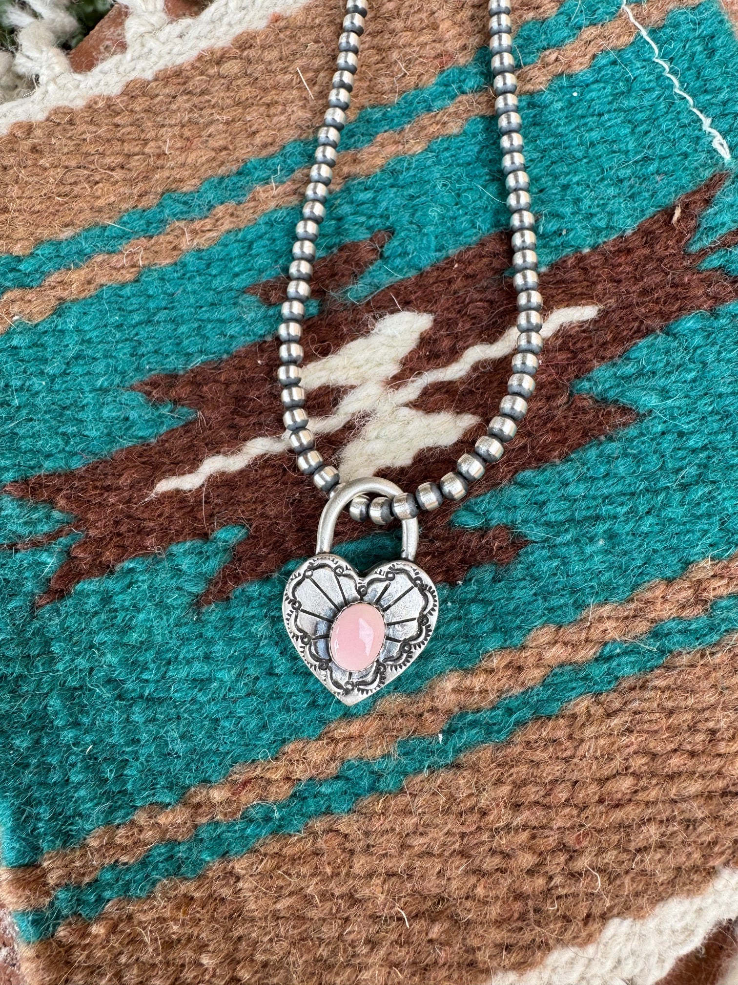 Handcrafted Queen Pink Conch & Sterling Silver Heart Locket Pendant