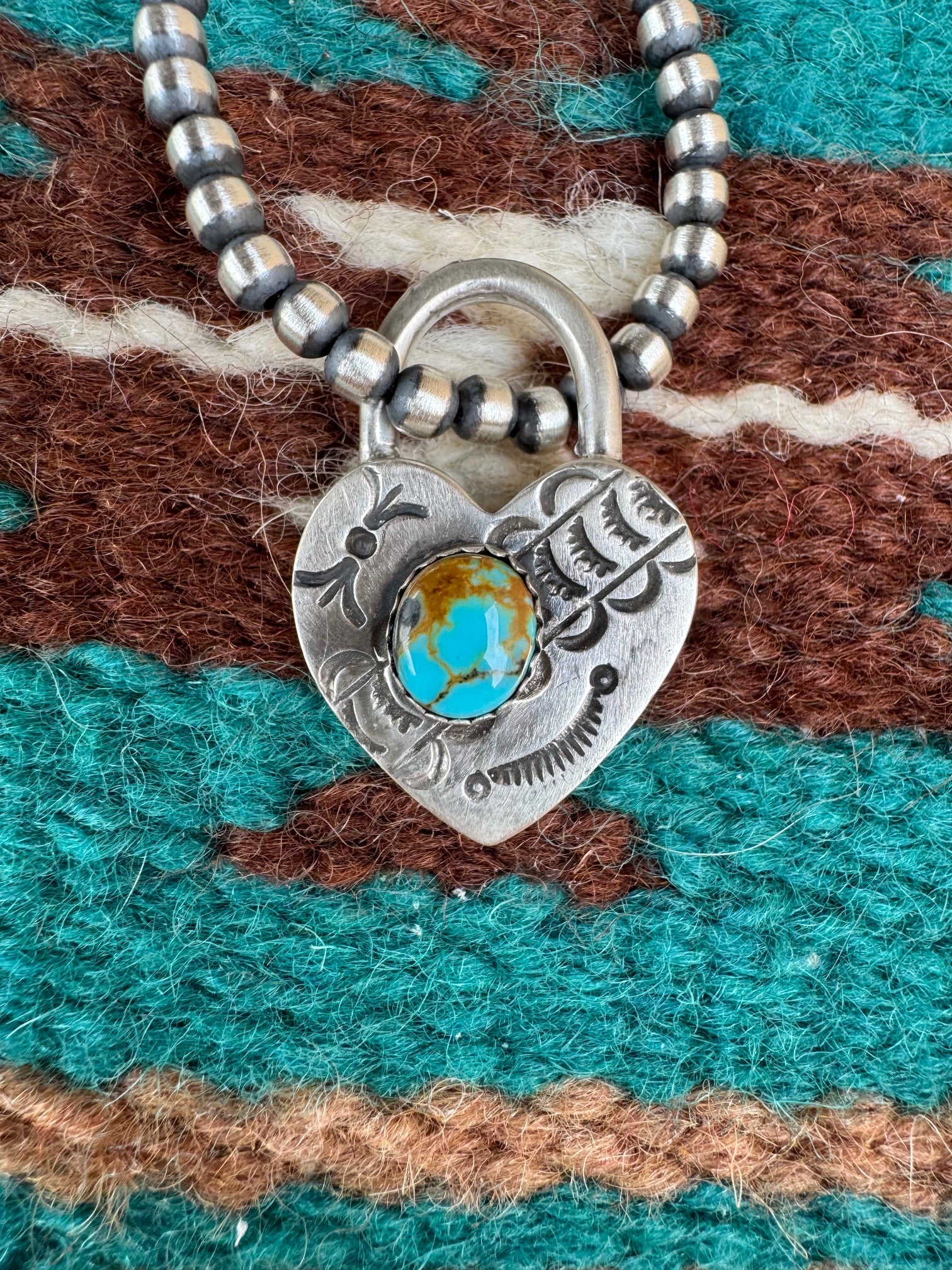 Handcrafted Pilot Mountain Turquoise & Sterling Silver Heart Locket Pendant