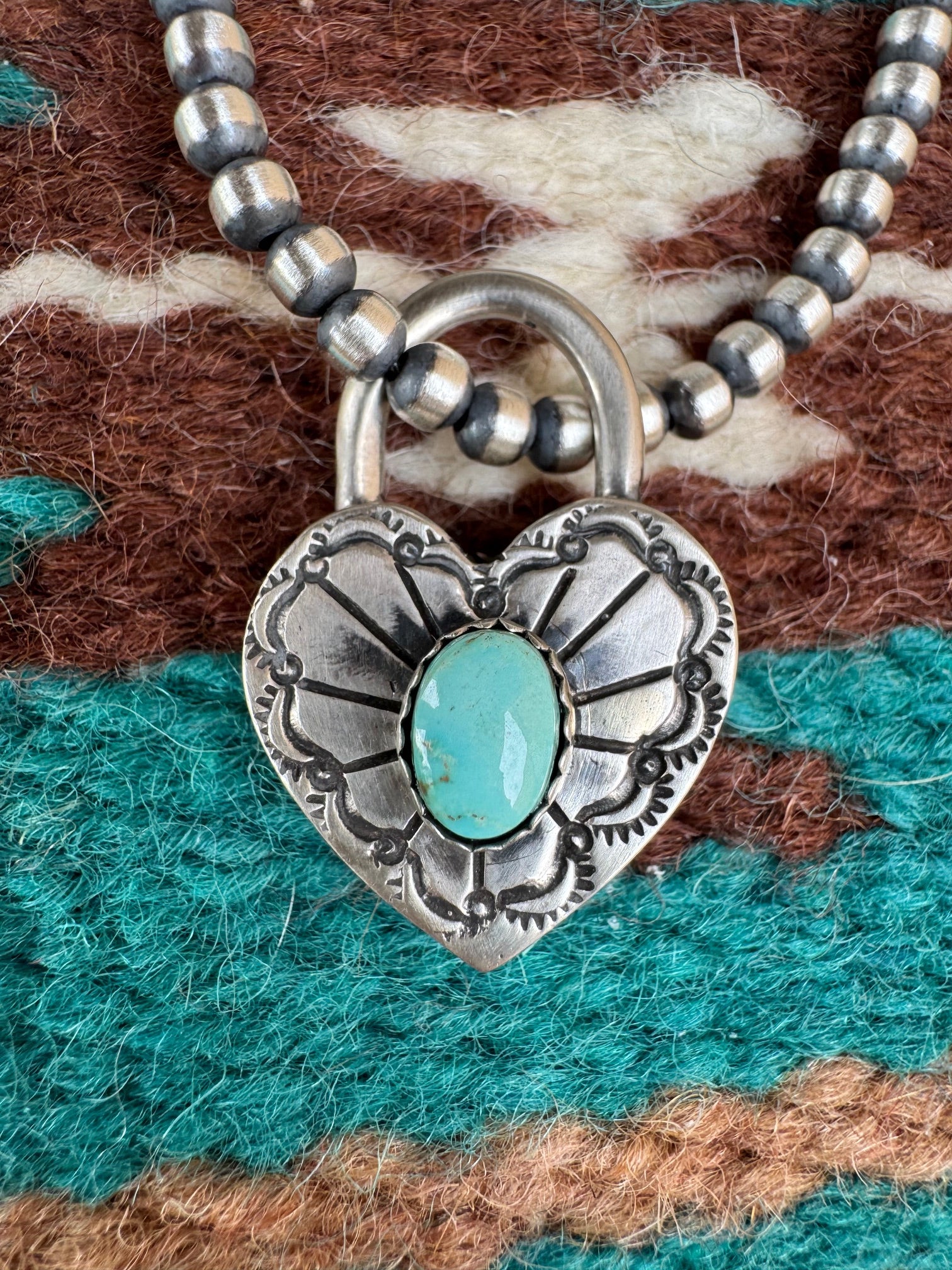 Handcrafted Kingman Turquoise & Sterling Silver Heart Locket Pendant