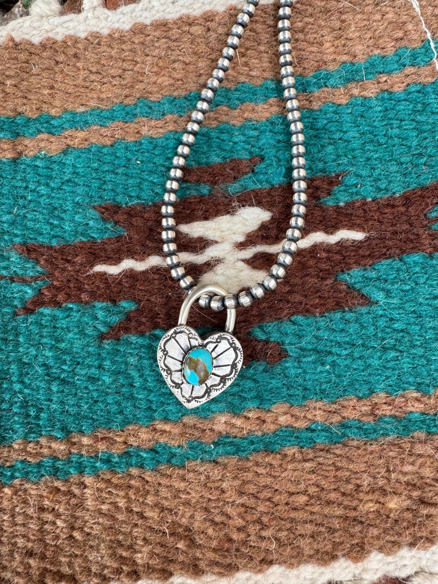 Handcrafted Pilot Mountain Turquoise & Sterling Silver Heart Locket Pendant