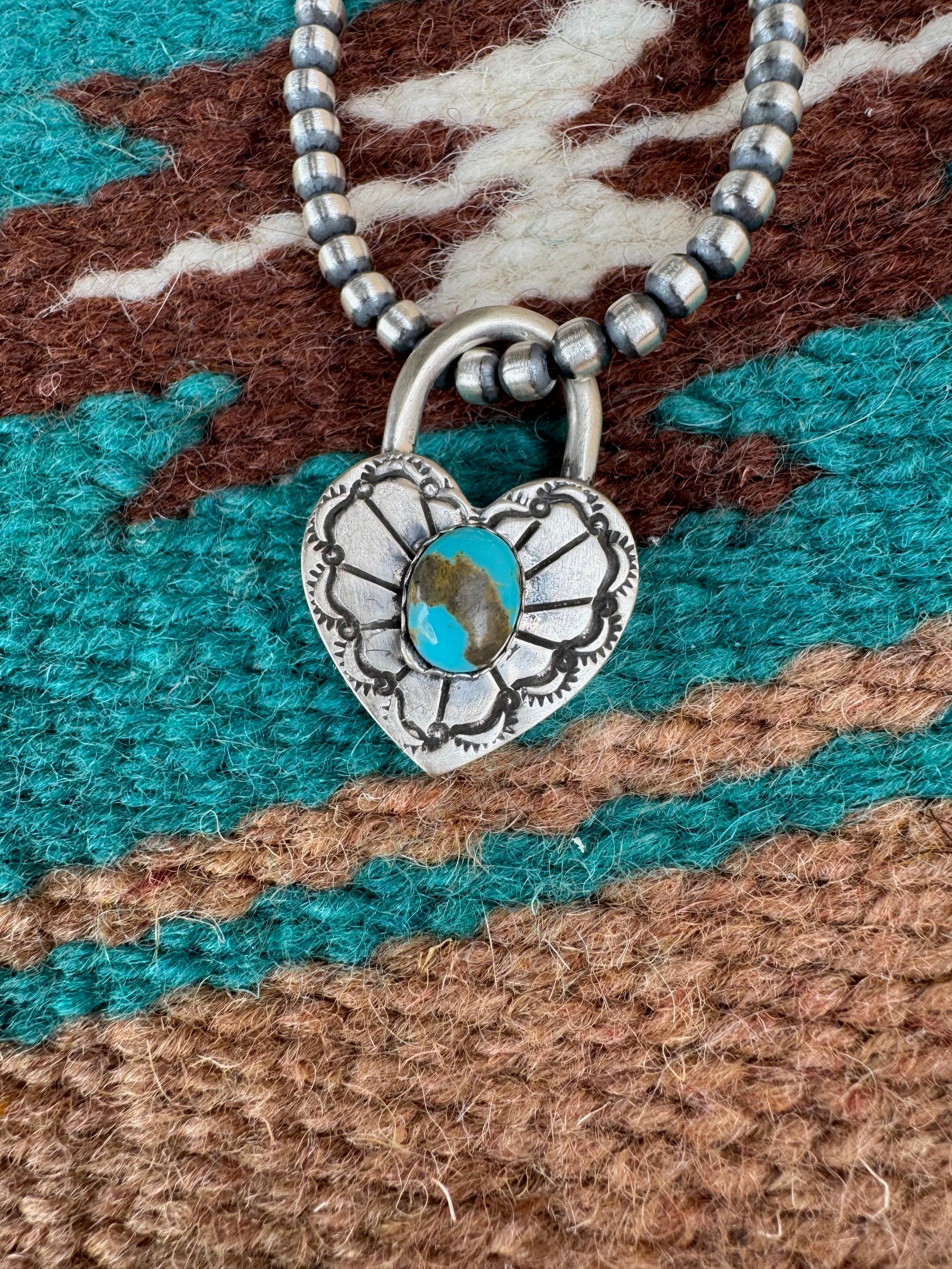Handcrafted Pilot Mountain Turquoise & Sterling Silver Heart Locket Pendant