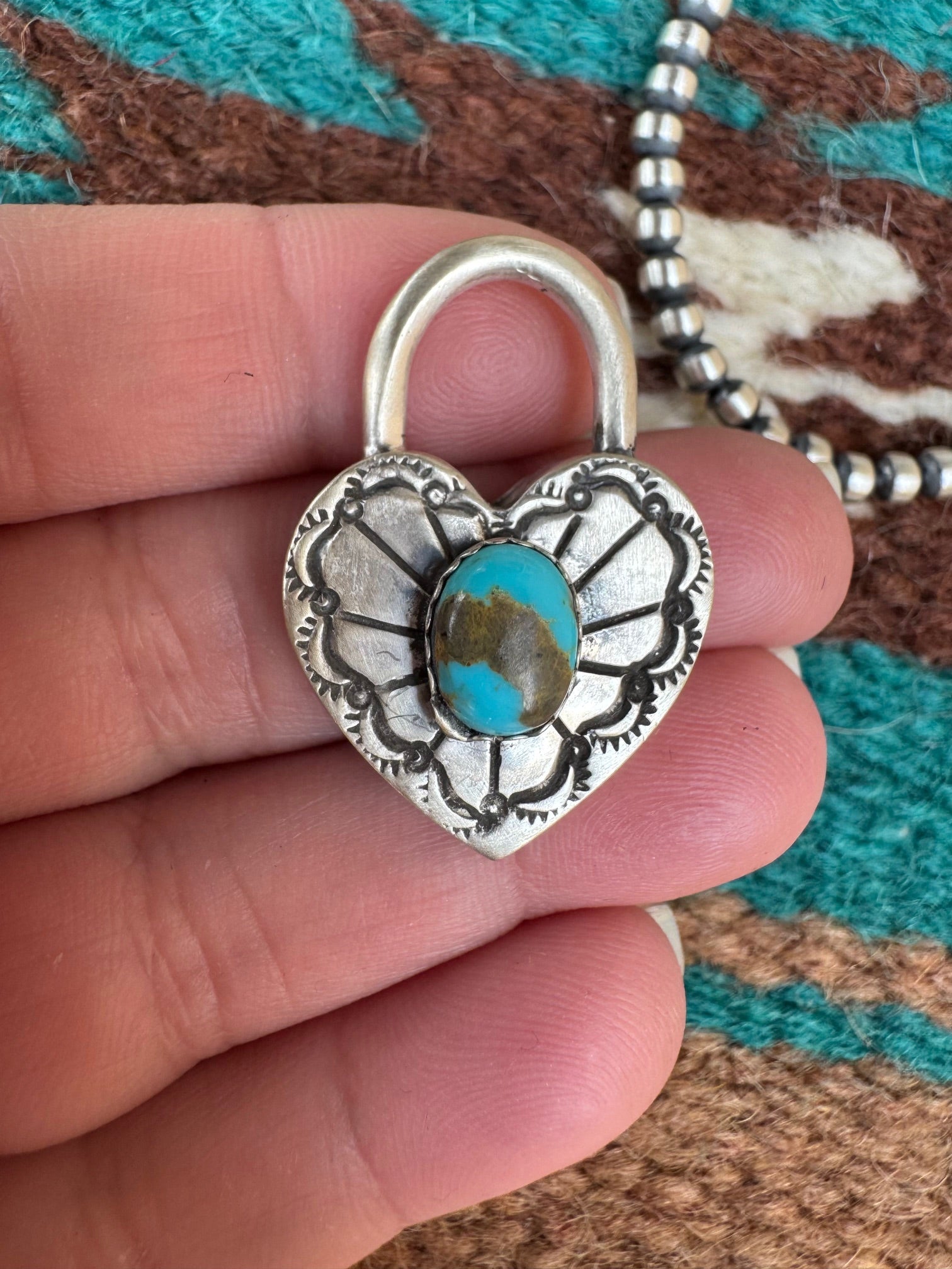 Handcrafted Pilot Mountain Turquoise & Sterling Silver Heart Locket Pendant