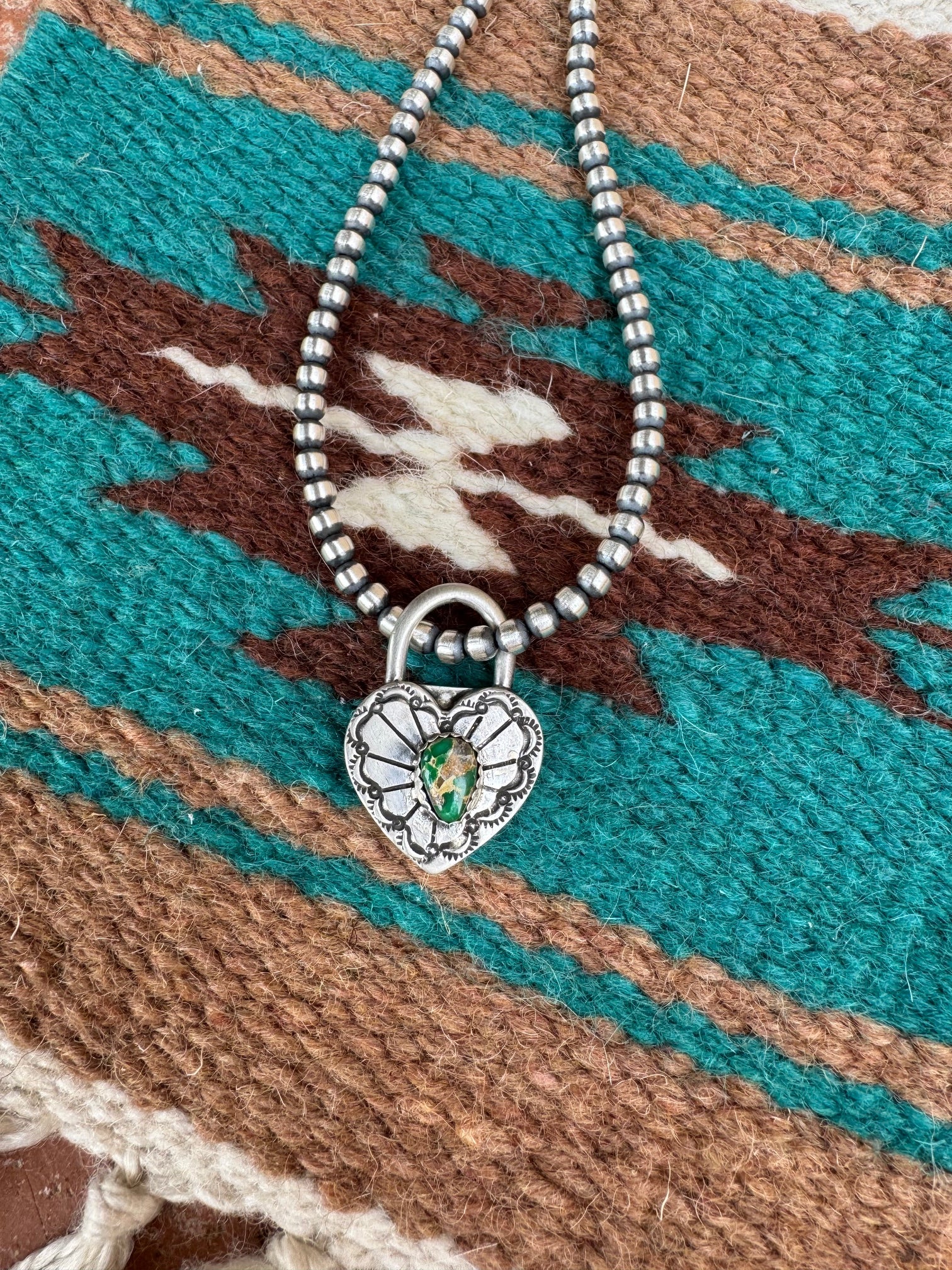 Handcrafted Royston Turquoise & Sterling Silver Heart Locket Pendant