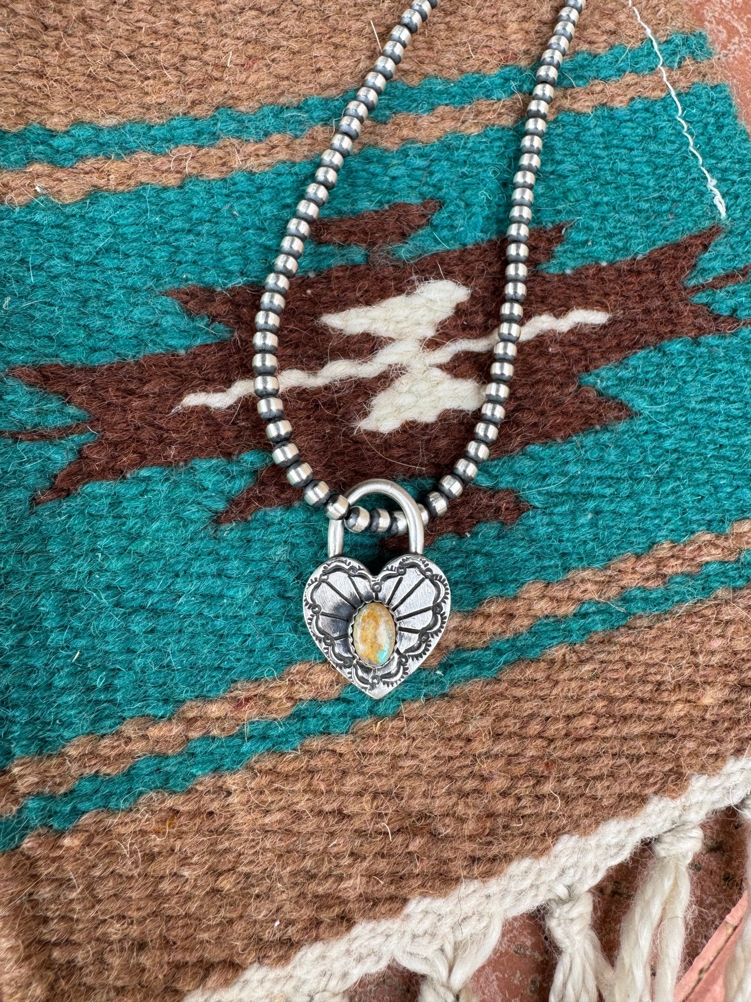 Handcrafted Kingman Turquoise & Sterling Silver Heart Locket Pendant