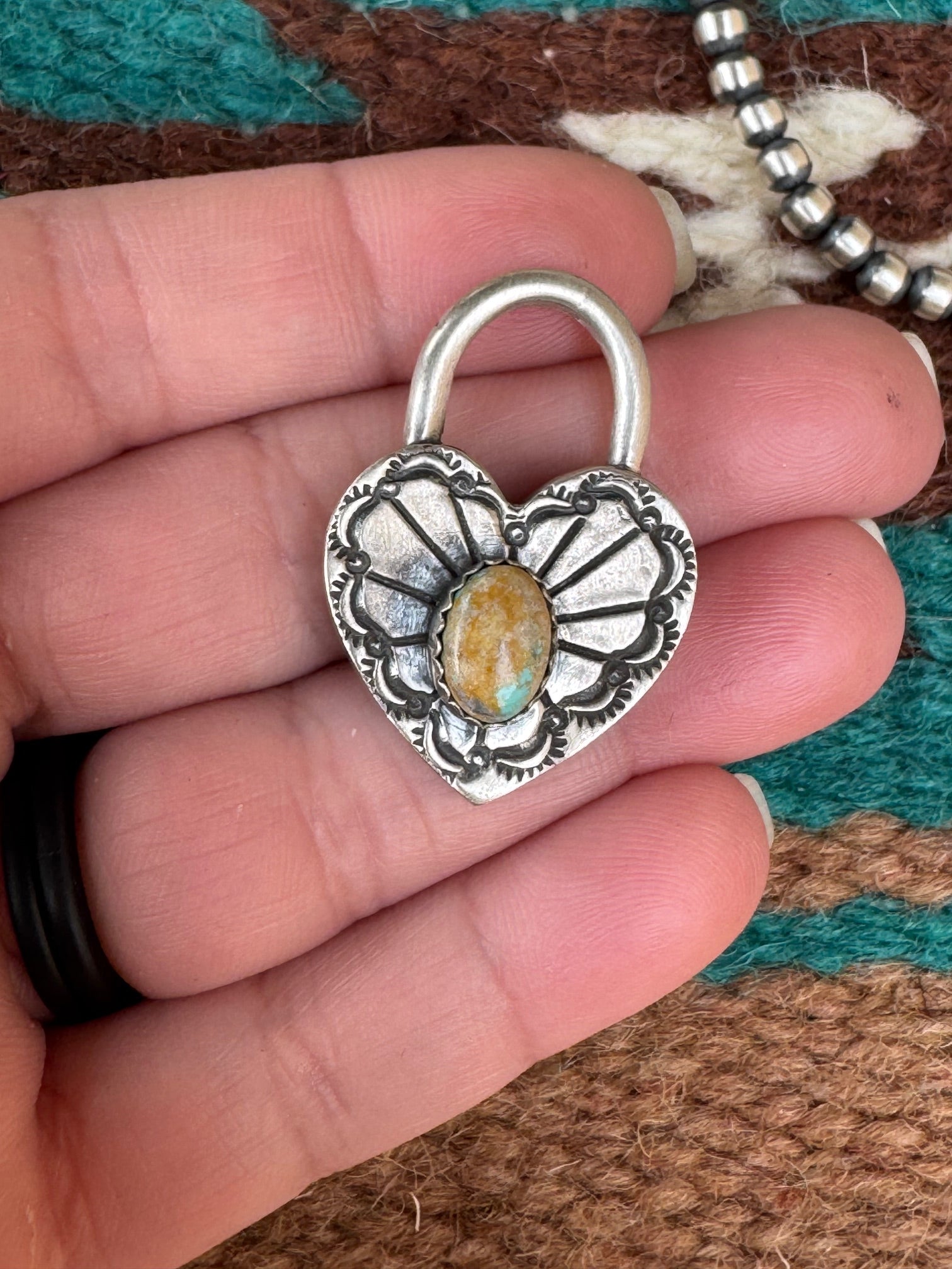 Handcrafted Kingman Turquoise & Sterling Silver Heart Locket Pendant