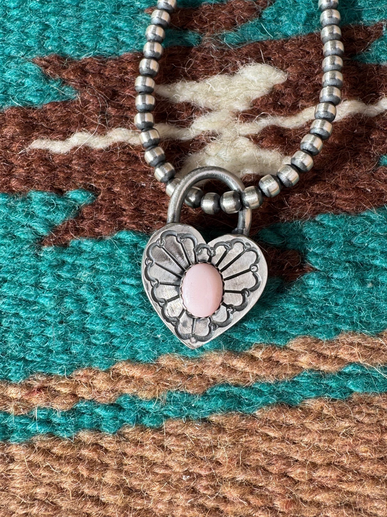 Handcrafted Queen Pink Conch & Sterling Silver Heart Locket Pendant by Leroy James