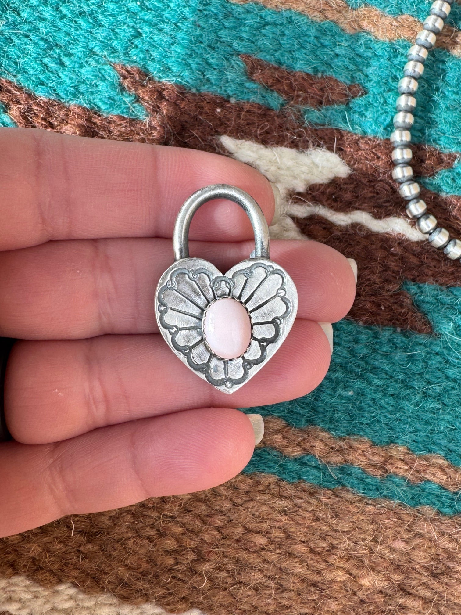 Handcrafted Queen Pink Conch & Sterling Silver Heart Locket Pendant by Leroy James