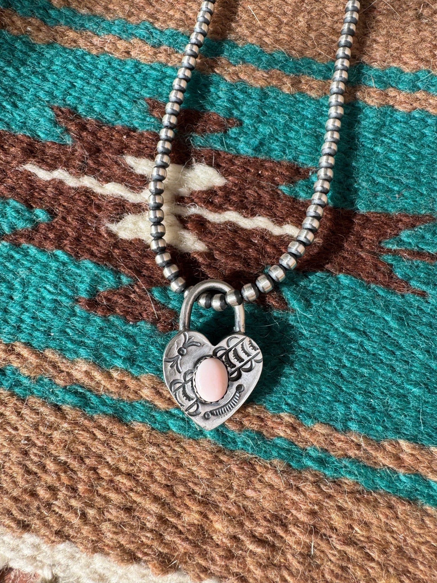 Handcrafted Queen Pink Conch & Sterling Silver Heart Locket Pendant by Leroy James