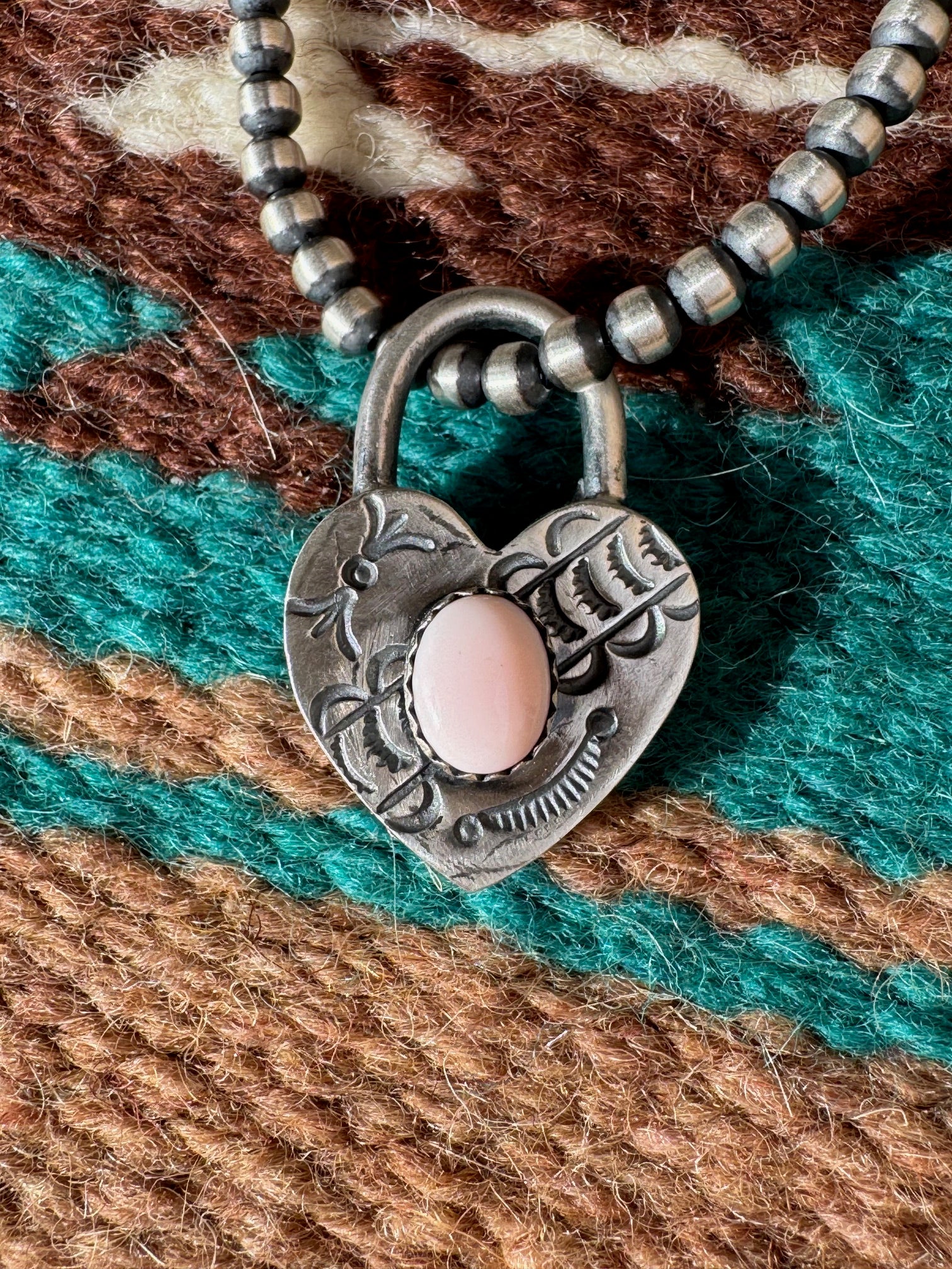 Handcrafted Queen Pink Conch & Sterling Silver Heart Locket Pendant by Leroy James