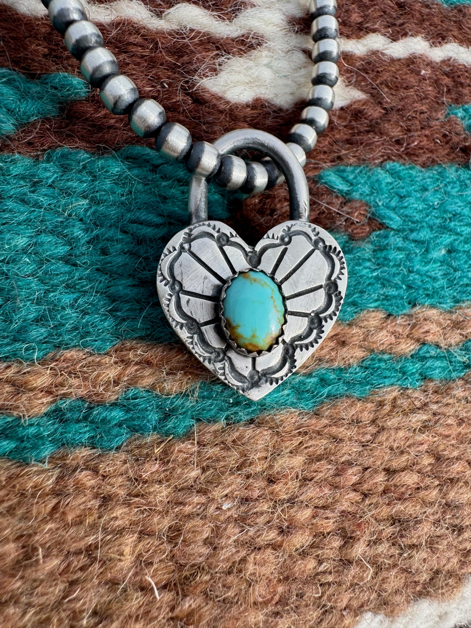 Handcrafted Pilot Mountain Turquoise & Sterling Silver Heart Locket Pendant by Leroy James