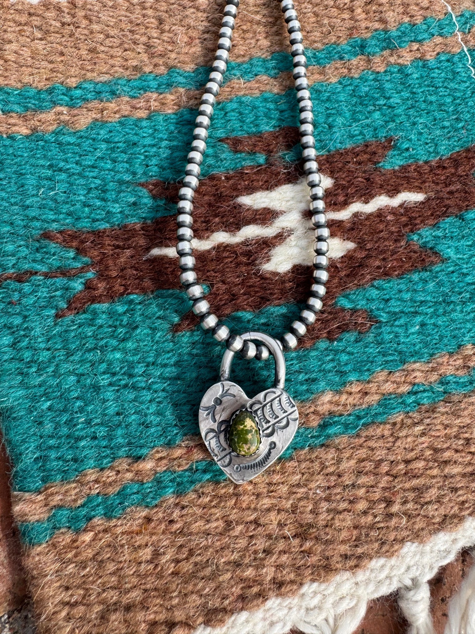 Handcrafted Sonoran Mountain Turquoise & Sterling Silver Heart Locket Pendant by Leroy James