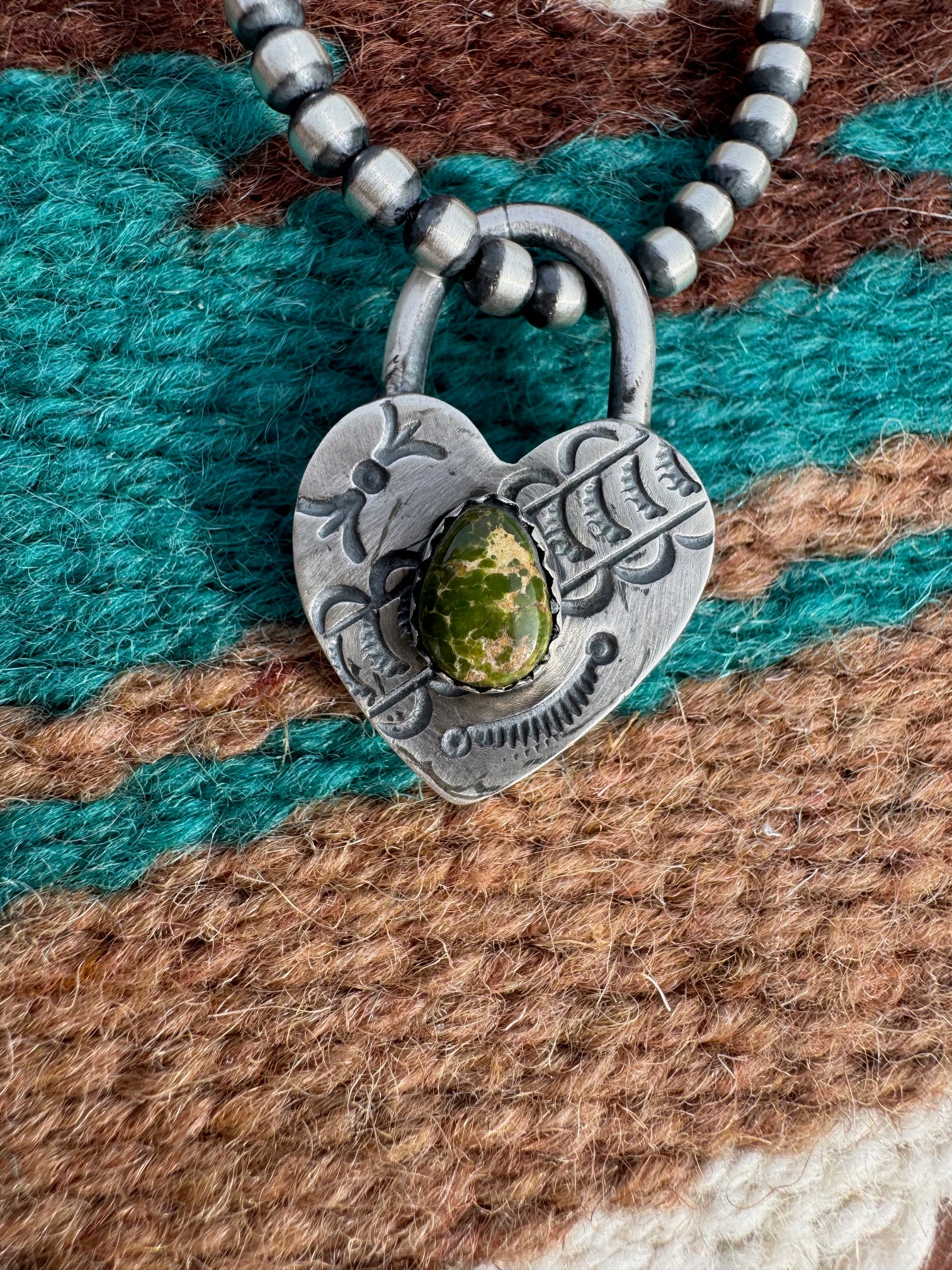 Handcrafted Sonoran Mountain Turquoise & Sterling Silver Heart Locket Pendant by Leroy James