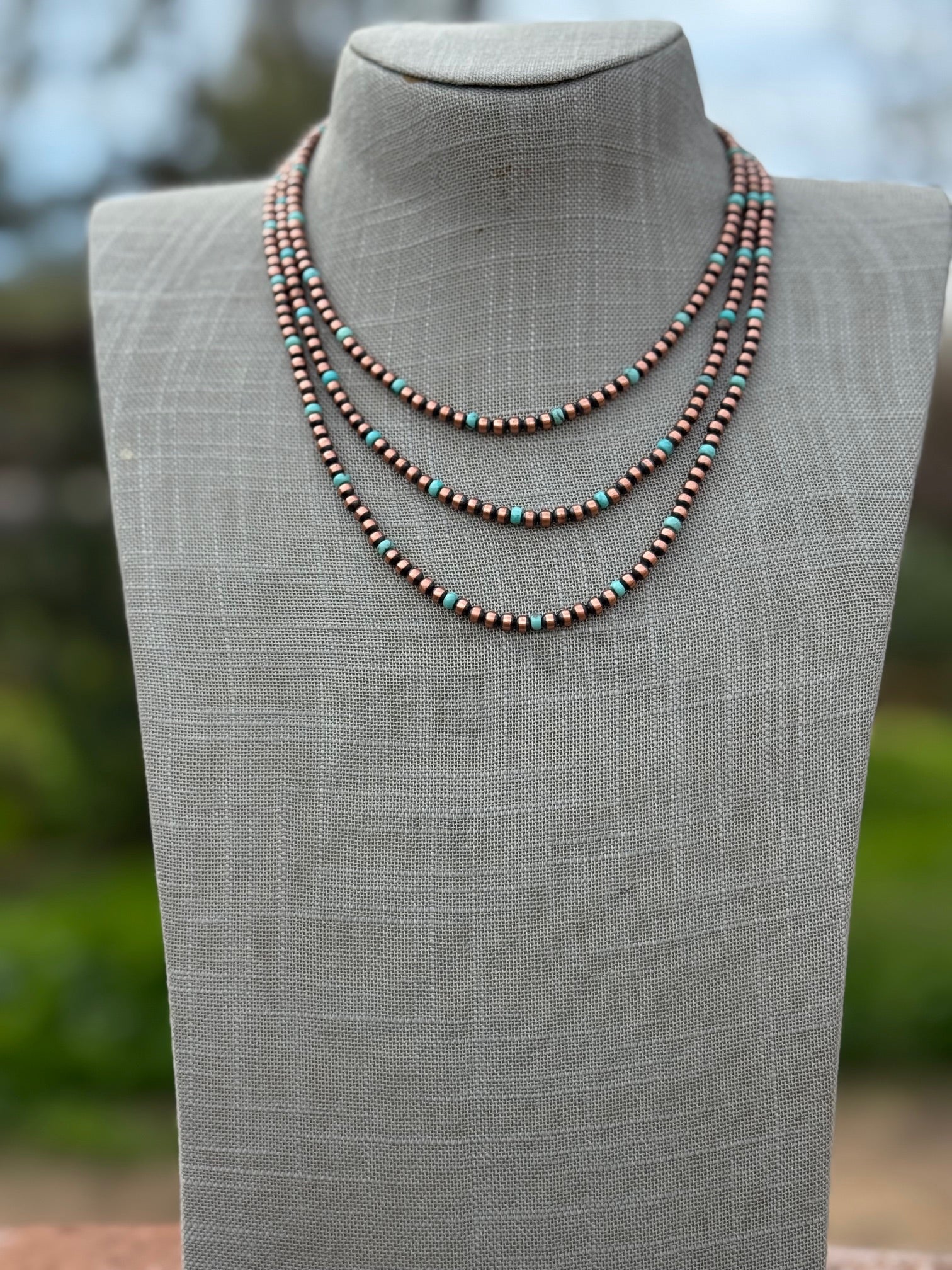 Handcrafted Turquoise & Copper 4mm Beaded Necklace