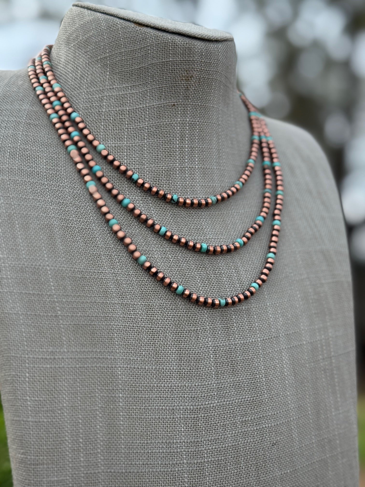 Handcrafted Turquoise & Copper 4mm Beaded Necklace