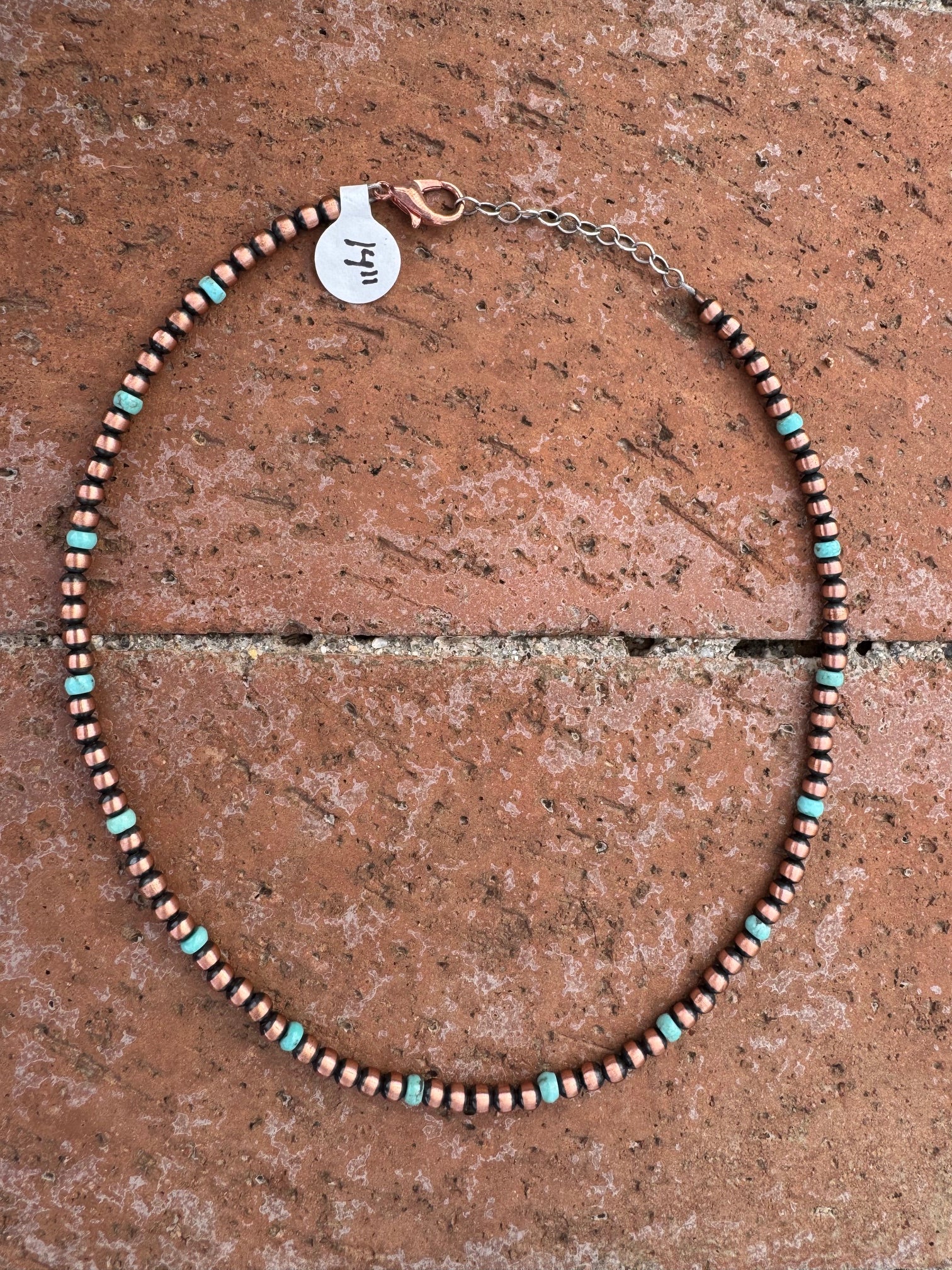 Handcrafted Turquoise & Copper 4mm Beaded Necklace