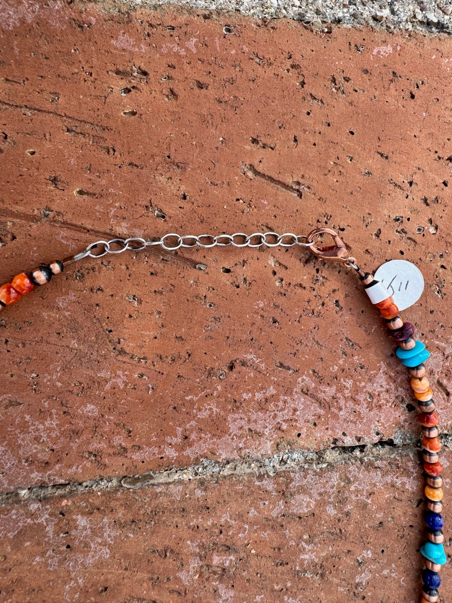 Handcrafted Turquoise, Spiny & Copper 3-4mm Beaded Necklace 16"