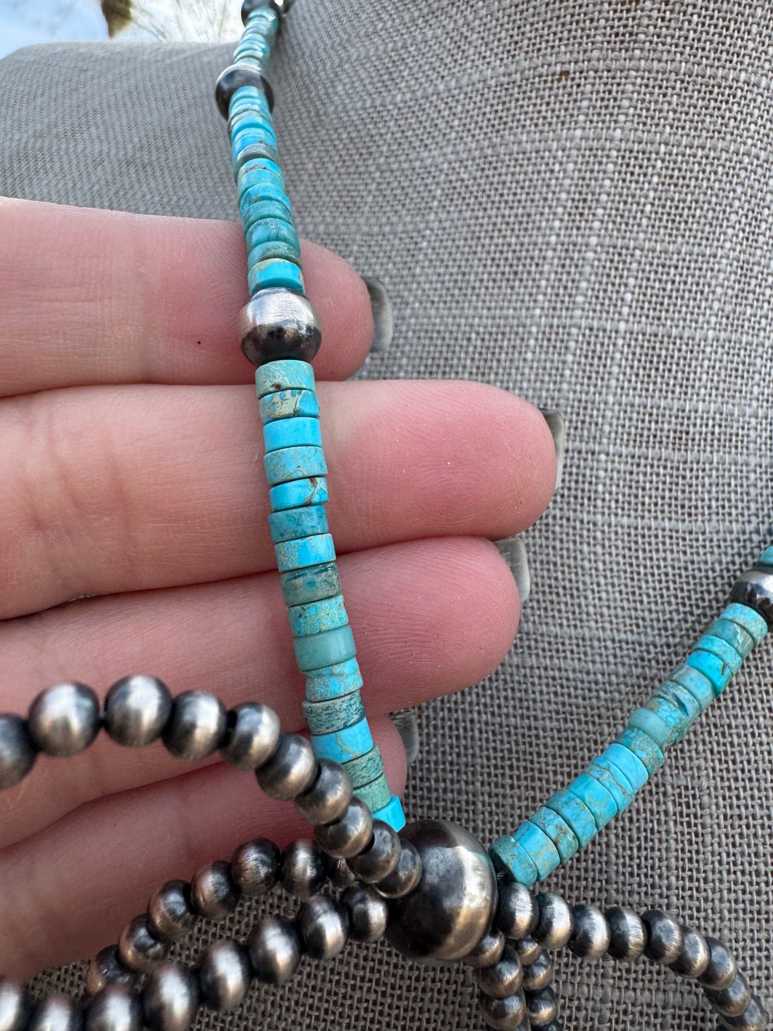 Handcrafted Sterling Silver & Turquoise Pearl Beaded Bow Tie Necklace 18"