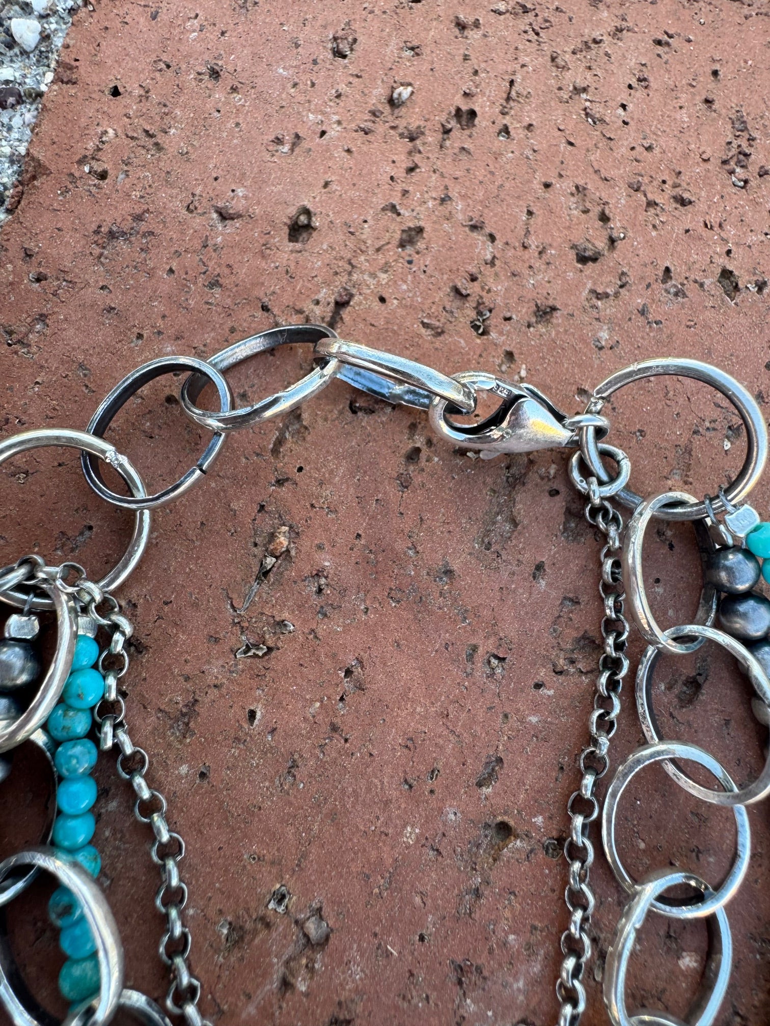 Handmade Turquoise and Sterling Silver 4 Strand 3-4mm Beaded Bracelet 7"-8"