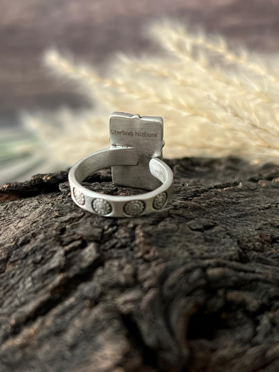 Handmade Sterling Silver Kingman Turquoise Adjustable Ring "Signed Nizhoni"