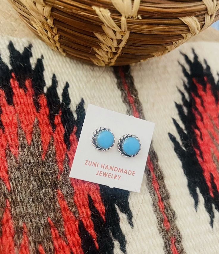 Zuni Sterling Silver & Turquoise Stud Earrings