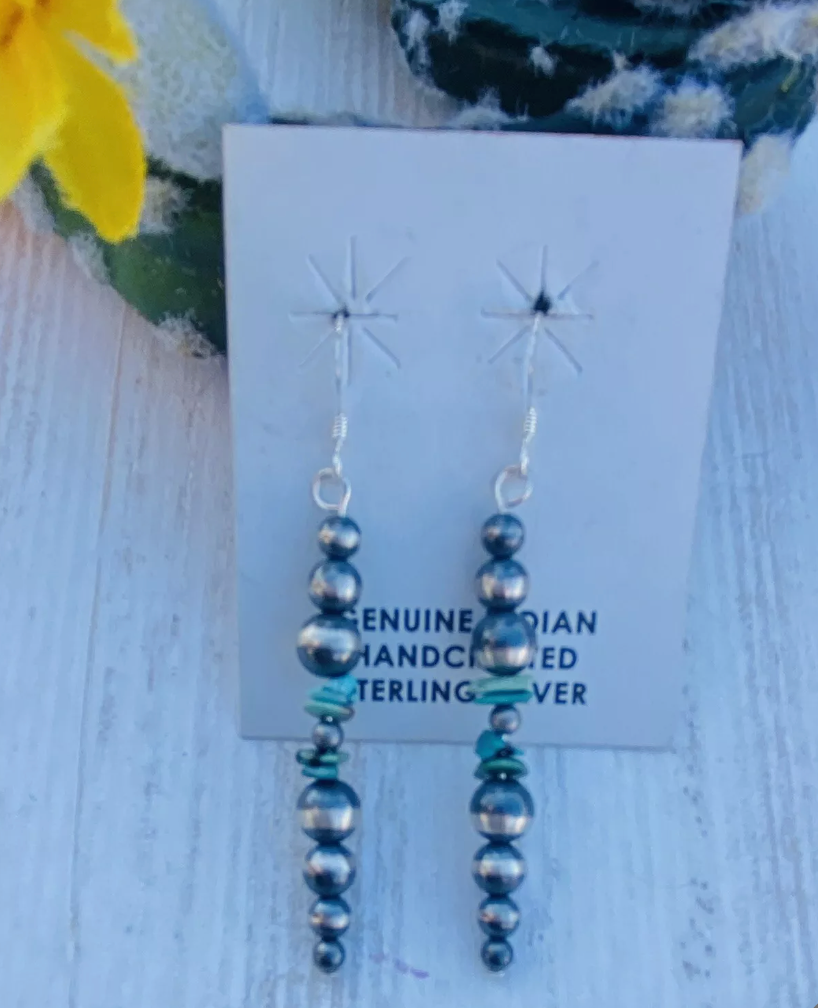 Navajo Turquoise & Sterling Silver Beaded Dangle Earrings