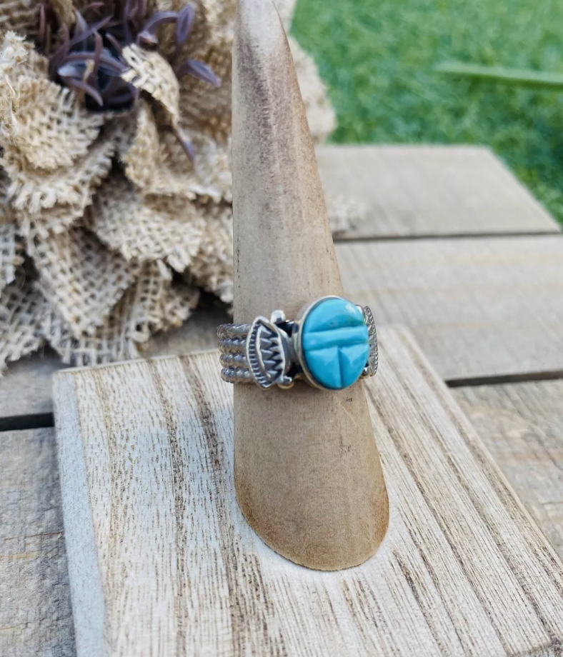 Navajo Sterling Silver & Turquoise Inlay Ring Size 6.25