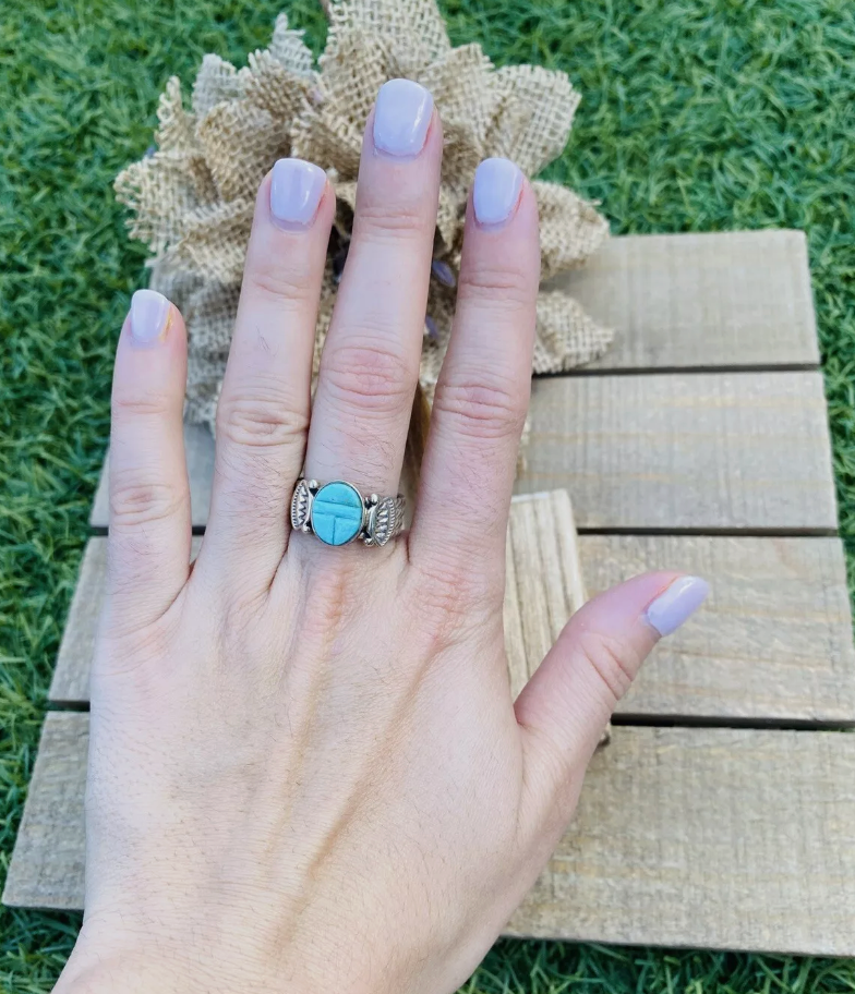 Navajo Sterling Silver & Turquoise Inlay Ring Size 6.25