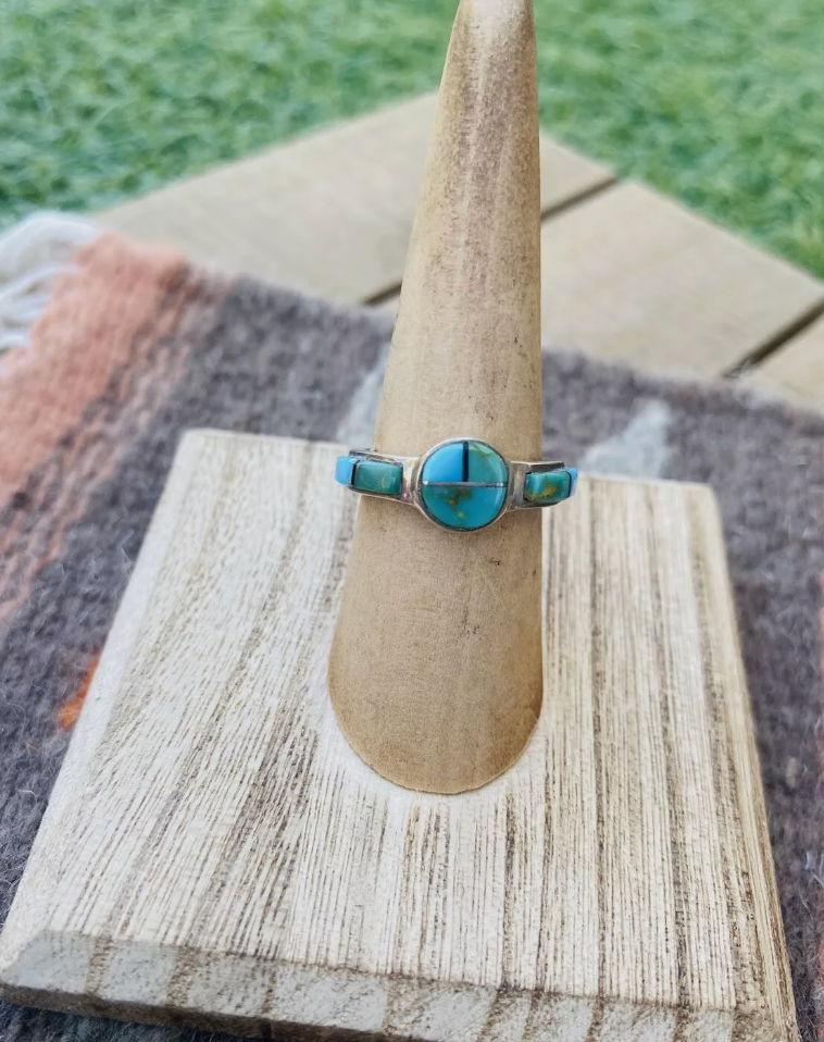 Navajo Sterling Silver & Turquoise Inlay Ring Size 6