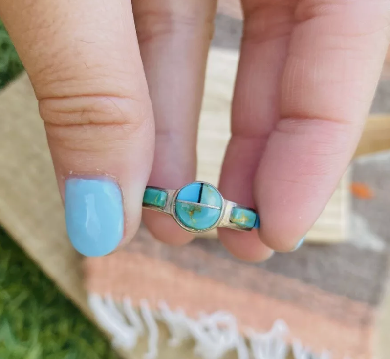 Navajo Sterling Silver & Turquoise Inlay Ring Size 6