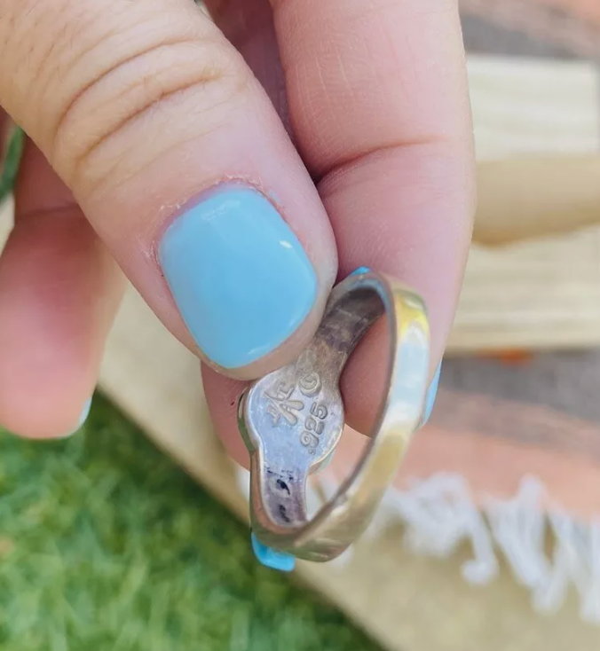 Navajo Sterling Silver & Turquoise Inlay Ring Size 6