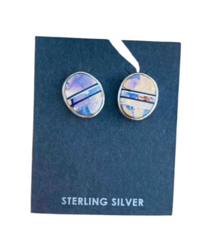 Navajo Opal & Sterling Silver Inlay Stud Earrings