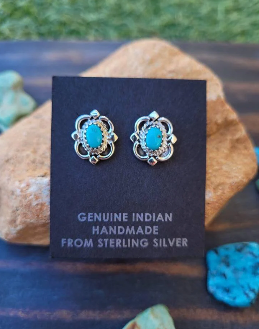 Navajo Turquoise and Sterling Silver Stud Earrings