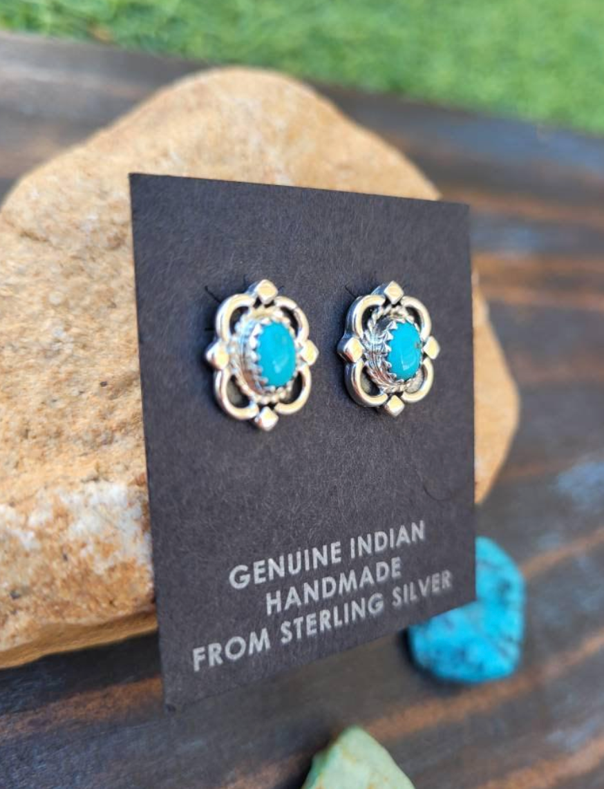 Navajo Turquoise and Sterling Silver Stud Earrings