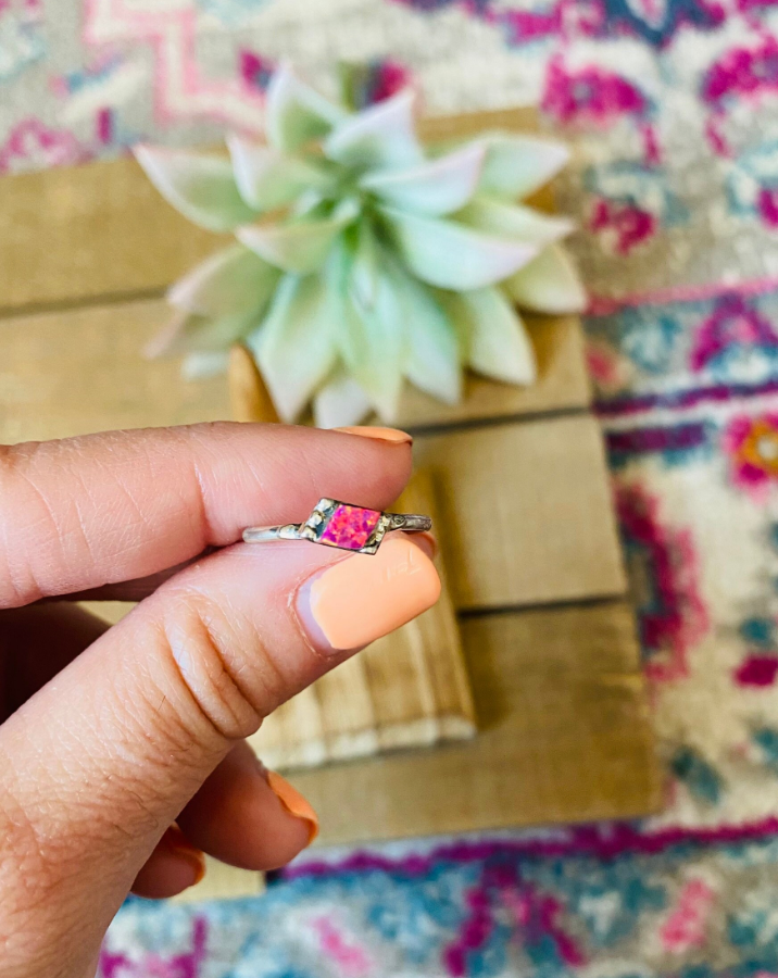 Zuni Sterling Silver & Pink Opal Ring Size 6