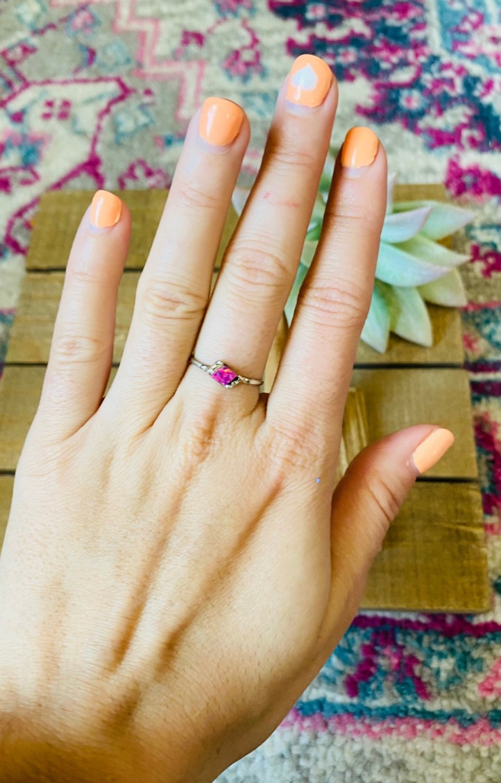 Zuni Sterling Silver & Pink Opal Ring Size 6