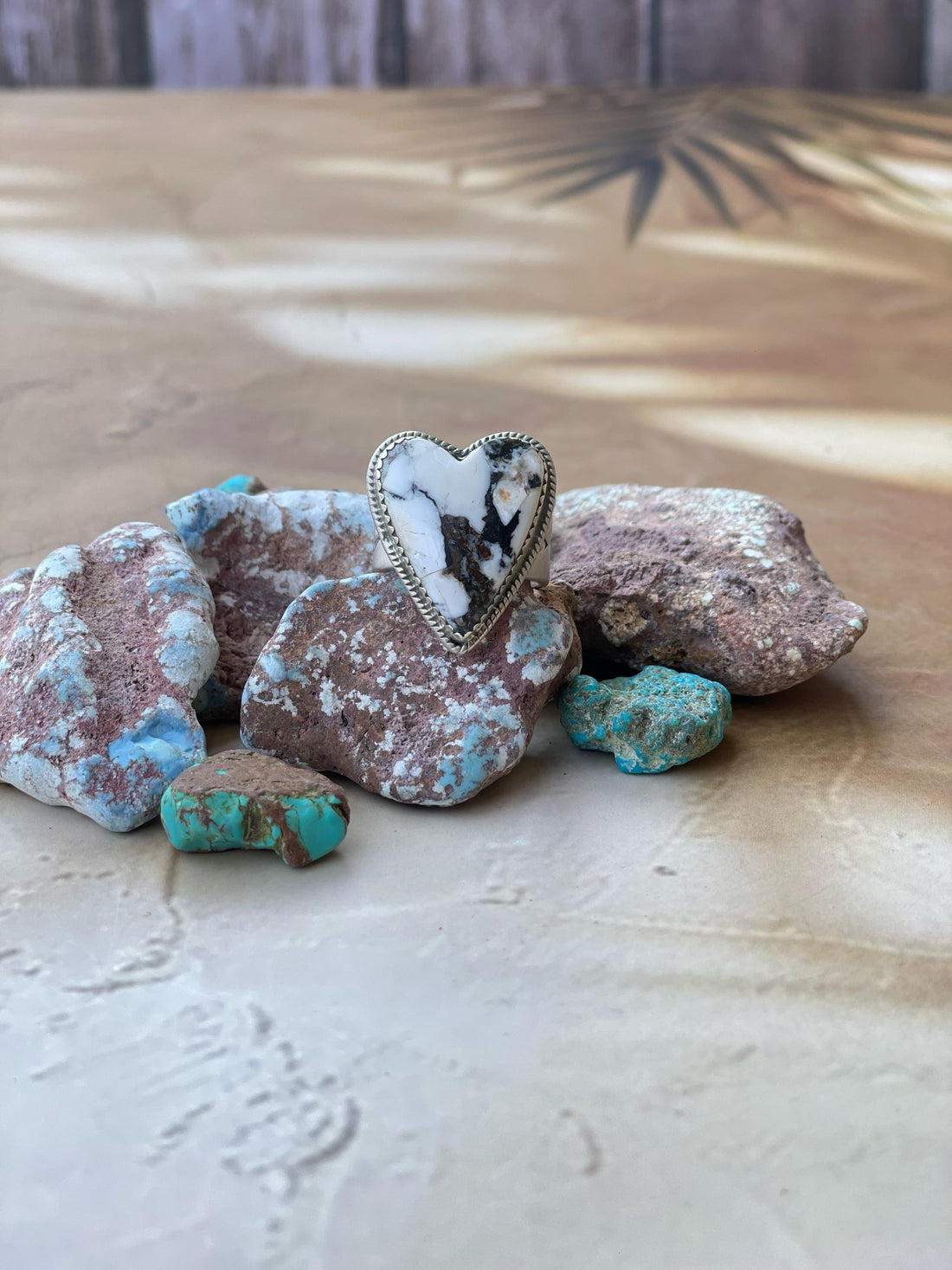 Handmade Sterling silver Adjsutable White Buffalo Heart ring , singed Nizhoni