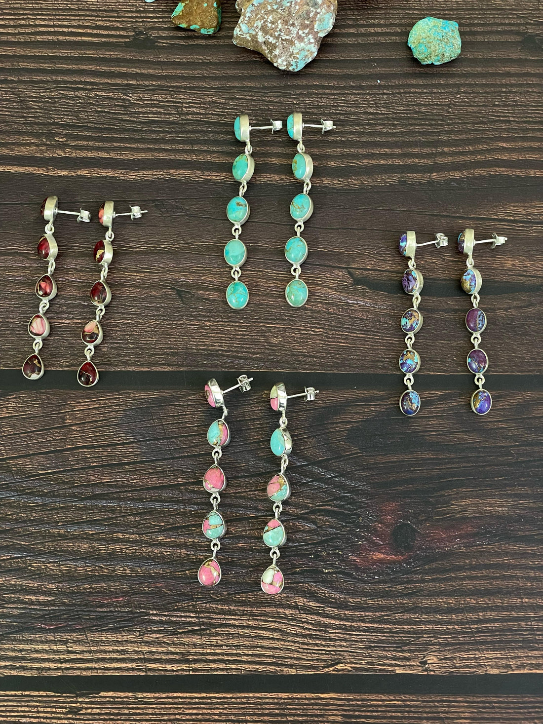 Handmade Sterling Silver Purple Mojave, Mojave, Rose Dahlia and Cotton Candy Post Earrings, Signed Nizhoni