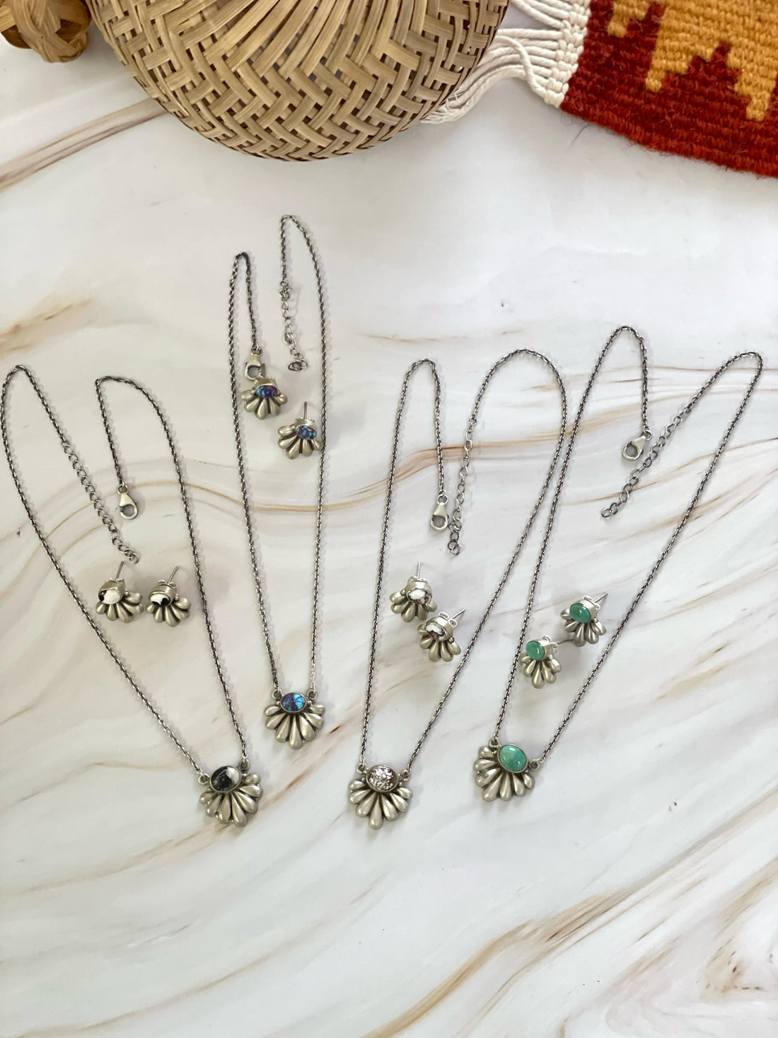 Handmade Sterling Silver kingman turquoise, Wild Horse, White Buffalo, Purple Mojave Turquoise Necklace Post Earring Set Signed Nizhoni