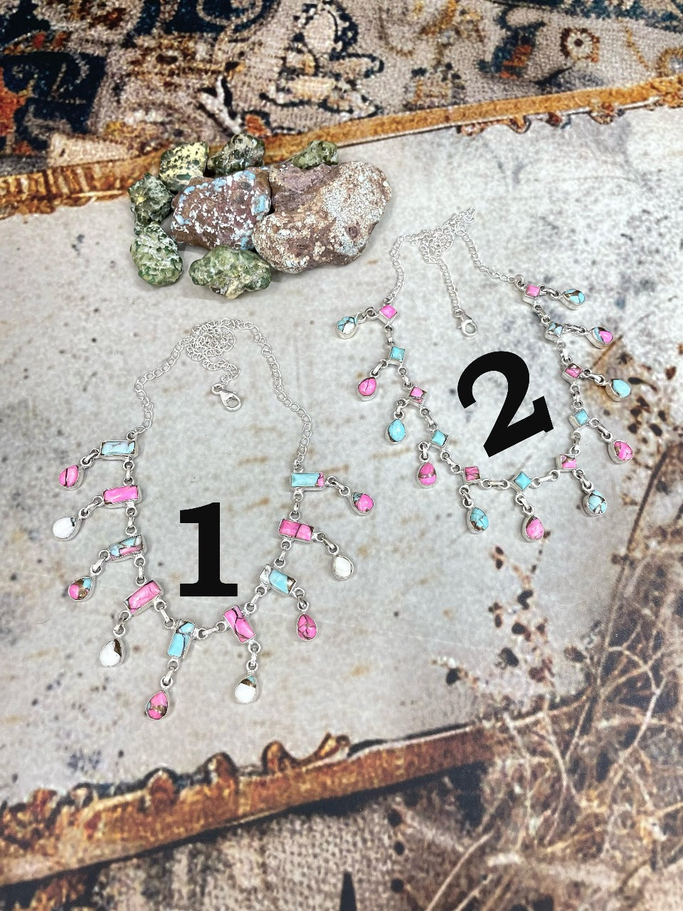 Handmade Sterling Silver Cotton Candy Turquoise Necklace, Signed Nizhoni