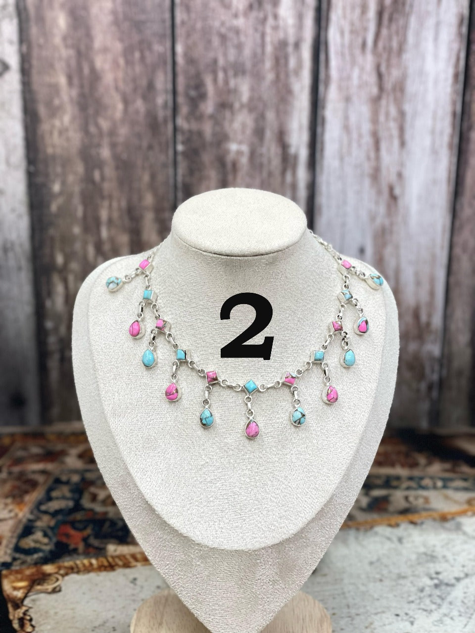 Handmade Sterling Silver Cotton Candy Turquoise Necklace, Signed Nizhoni