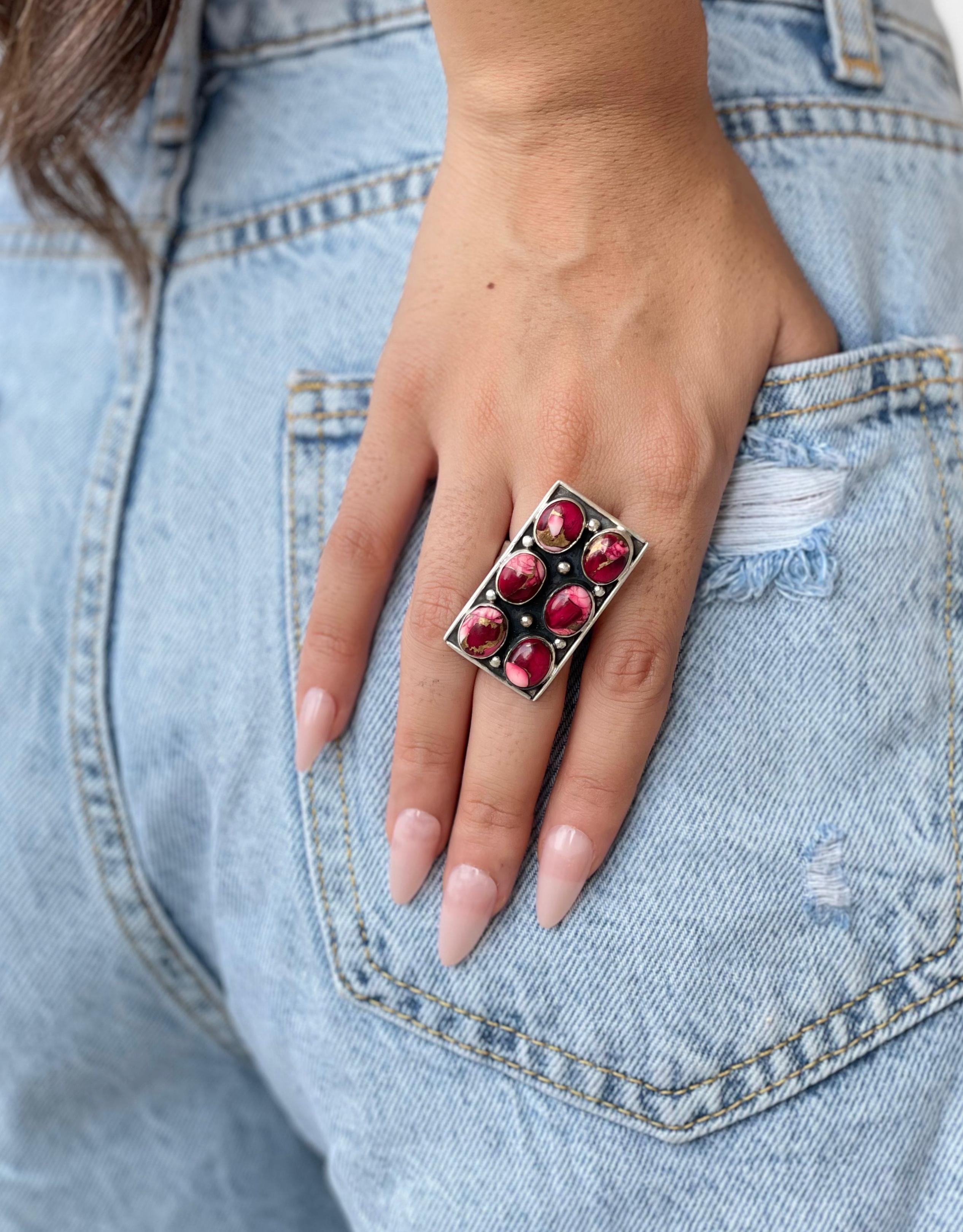 Handmade Sterling Silver Dahlia Rose Adjustable Ring with Signed Nizhoni