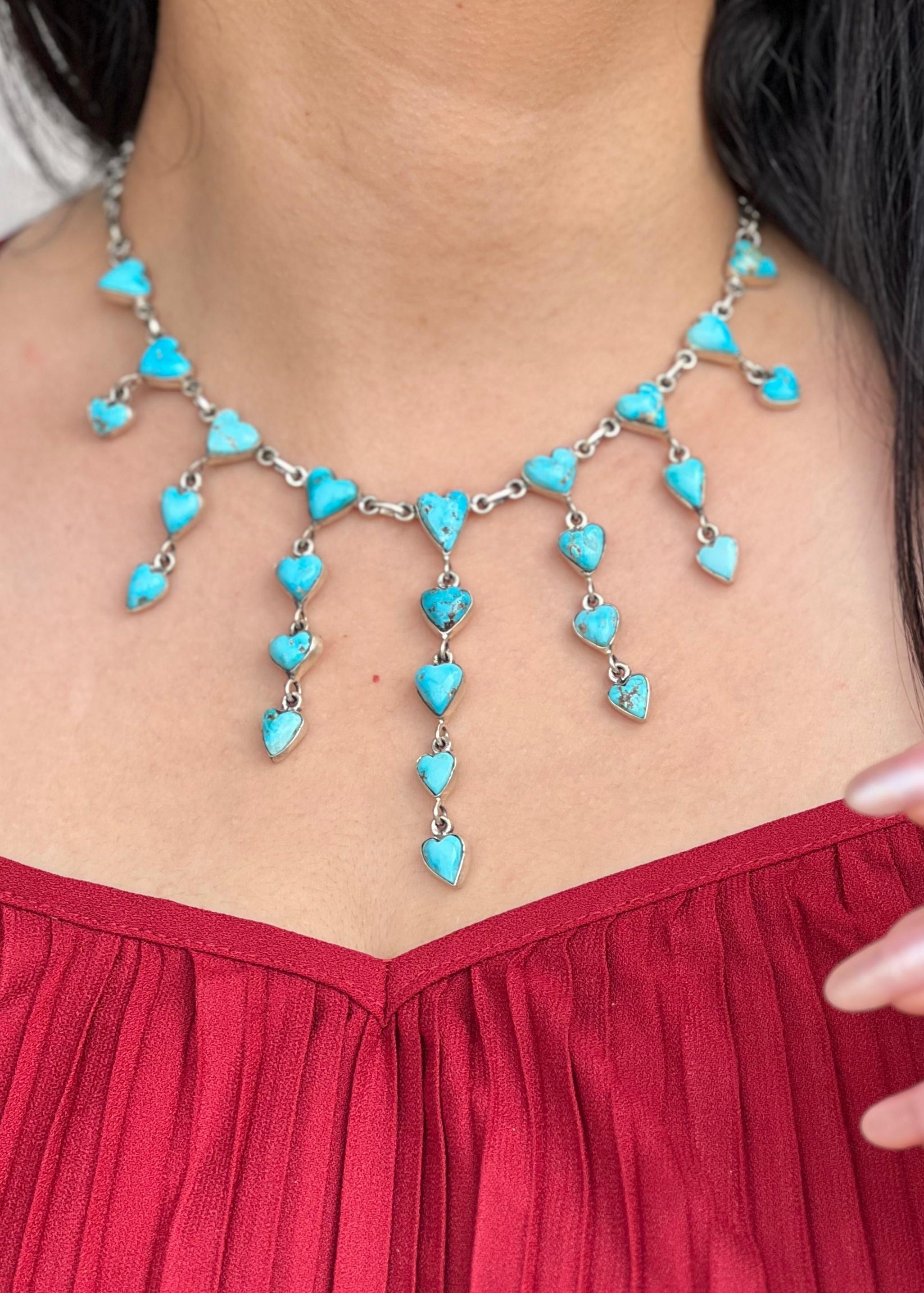 Handmade Sterling Silver Blue Bird Turquoise Necklace with Signed Nizhoni