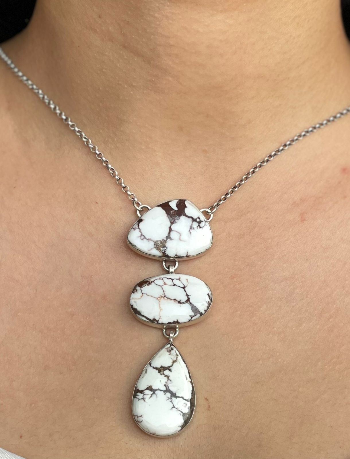 Handmade Sterling Silver Wild Horse Turquoise Necklace with Signed Nizhoni