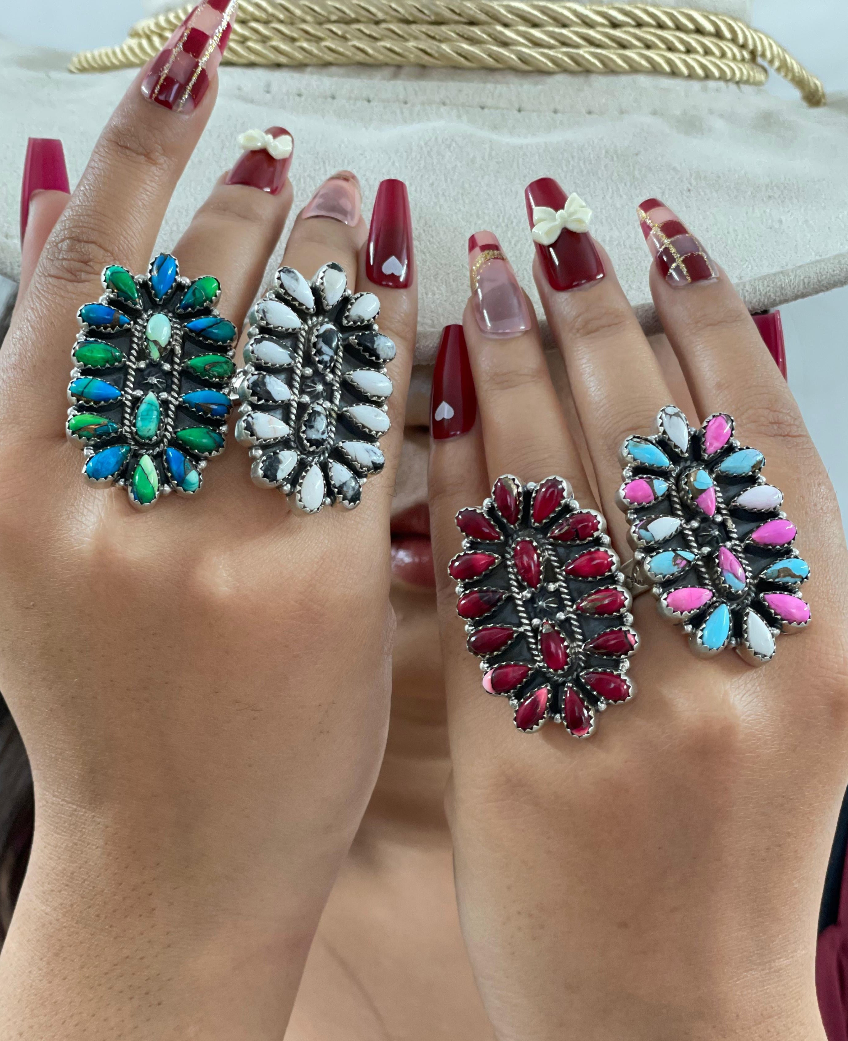 Handmade Sterling Silver Multi Stone Adjustable Rings Signed Nizhoni