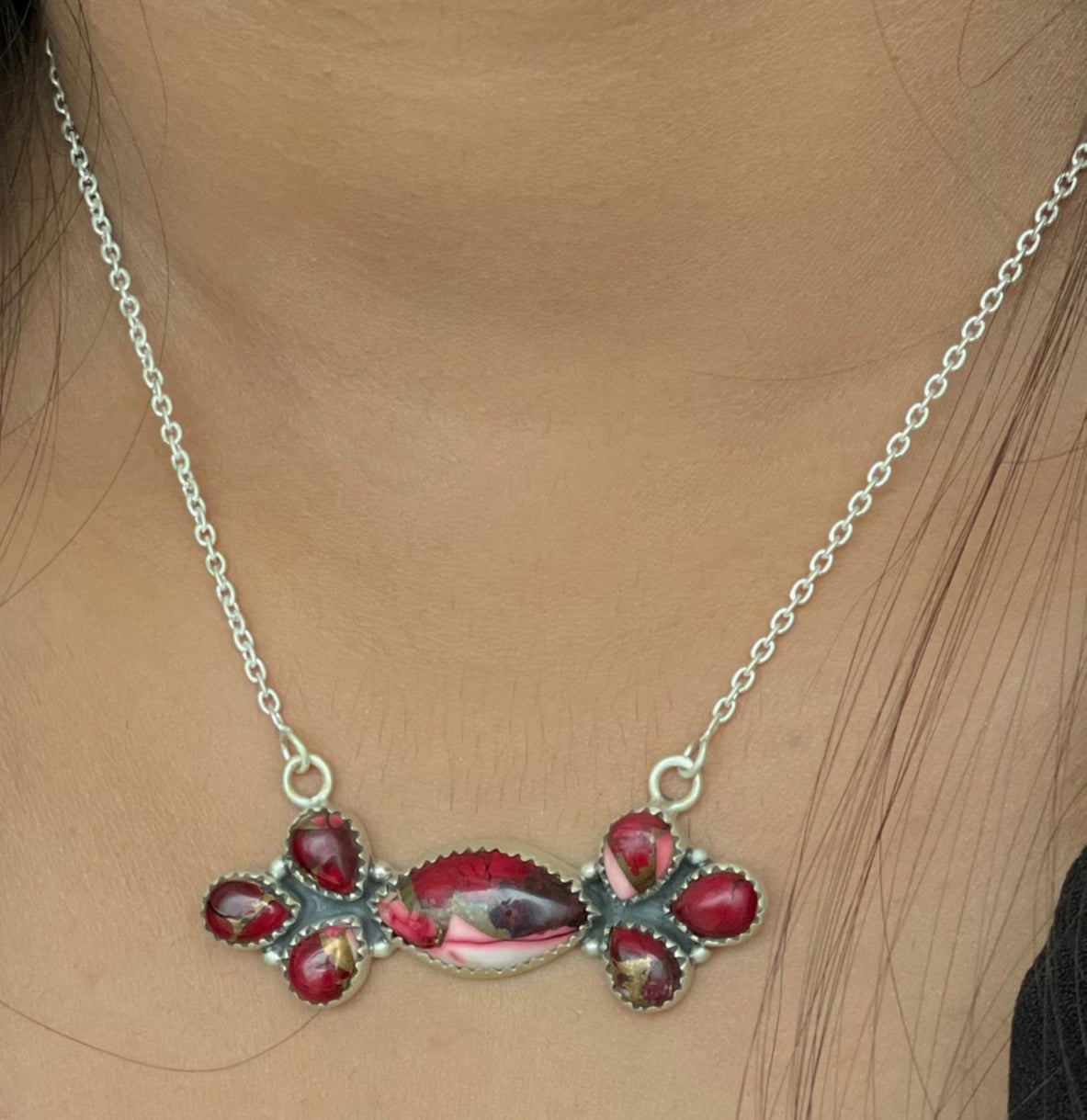 Handmade Sterling Silver Dahlia Rose Necklace with Signed Nizhoni